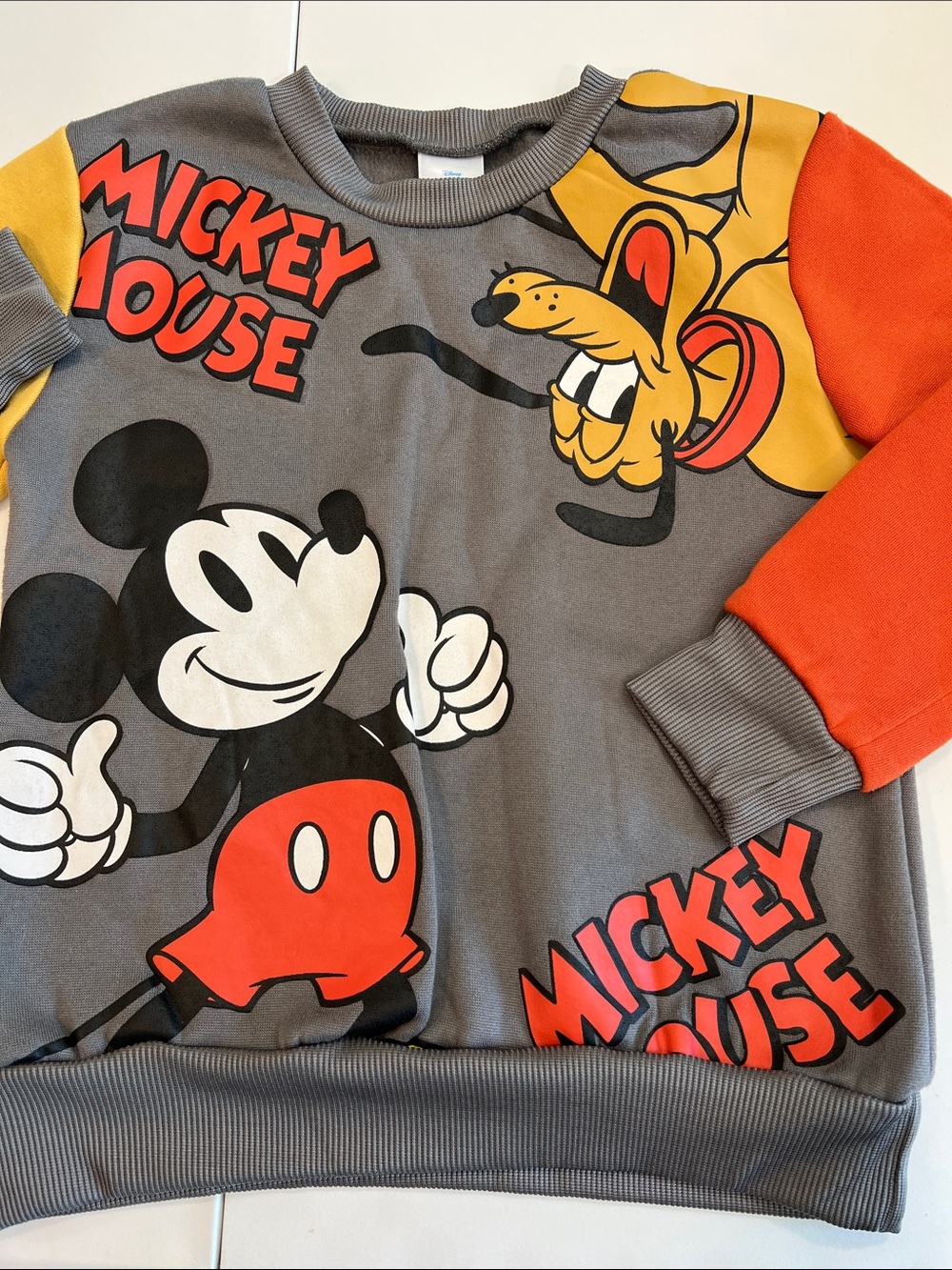 Disney - 4, Mickey and Friends Gray/Orange Crewneck Sweatshirt‎